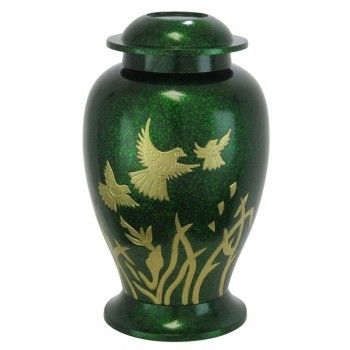 Birds In Flight Green Brass Urn