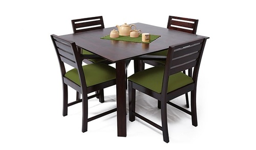 Dining Table with Four Chair - Wood, Brown, Square | Elegant Design, Fine Polishing, Termite Proof, Easy Assembly