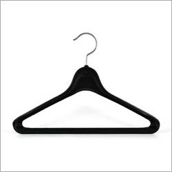 Plastic Hanger - Durable Flocked Plastic, 17 Inches , Non-Slip Black Contoured Shape with Lightweight Metal Hook