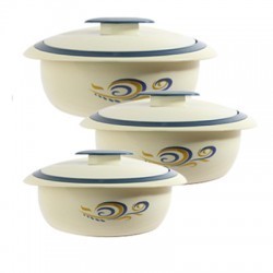 Hot Pot Gift Set - Plastic, Multiple Sizes, Off-White, Floral Design | Stylish, Lightweight, Durable, Keeps Food Warm, Easy to Clean