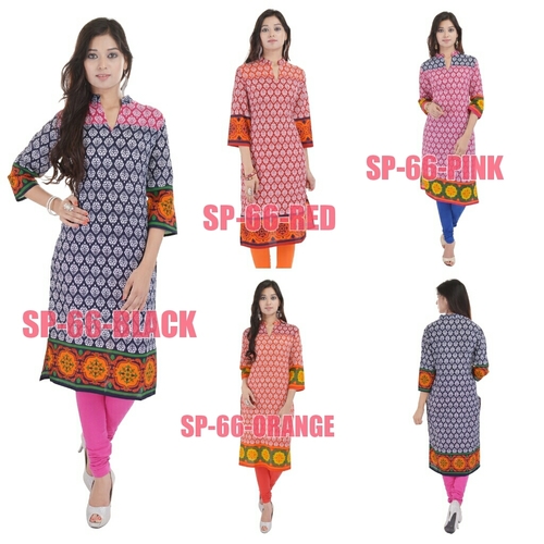 Cotton Daily Wear Women Kurti - Knee-Length, Multicolor, Round Neck | Soft Cotton, Comfortable Fit, Lightweight Fabric