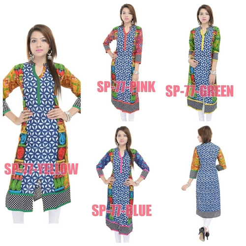 Indigo Print Embroidered Kurti
