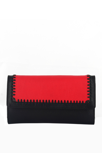Rivory Bros Women, Girls Black, Red Genuine Leather Wallet(12 Card Slots)