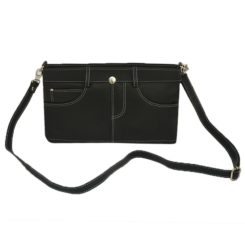 Women Black Genuine Leather Sling Bag