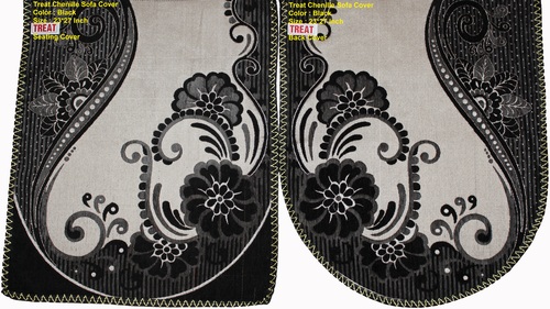 TREAT - Chenille Sofa Cover Single Seater (69x59x1 cm), 3 Seater (69x177x1 cm), Black | Polyester Cotton, Printed Design, Machine Made