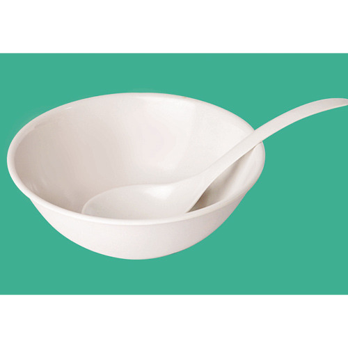 Bowl with Spoon 4 - Plastic, 15cm Diameter x 6cm Height, White | Lightweight, Durable, Portable, Easy-to-Clean