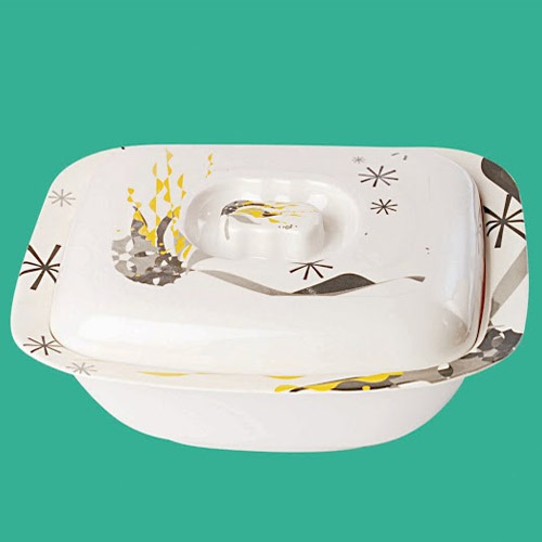 Serving Bowl with Lid 8 - Ceramic, 8x6x4 Inches, White | Leakproof Snap-on Lid, Microwave Safe, Durable, Easy Cleaning