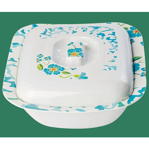 Serving Bowl with Lid 22 - Melamine, 22x22x10 cm, White | Airtight Seal, Microwave Safe, Stackable Design