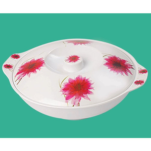 Serving Bowl with Lid 23 - Melamine, 23cm Diameter, White | Leakproof Seal, Microwave Safe, Snap-on Lid, Side Handles, Stackable Design