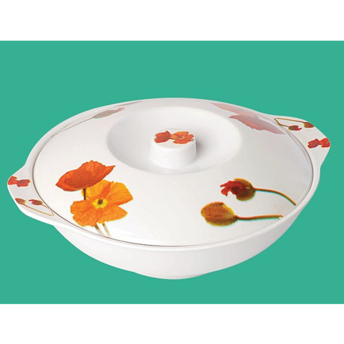 Serving Bowl with Lid 27 - Melamine, 27cm Diameter, 10cm Height, Floral Pattern | Microwave Safe, Airtight Snap-On Lid, Two Side Handles