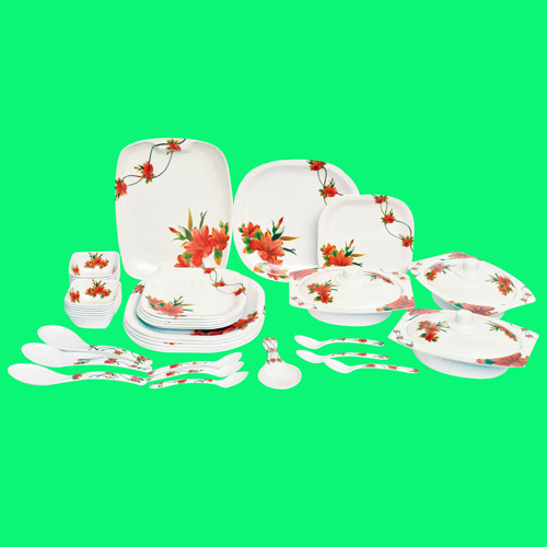 DS Ptfe 651 Melamine Crockery Set - Melamine, 30+ Pieces, White, Floral | Durable, Stylish, Lightweight, Stain-Resistant, Microwave-Safe, Dishwasher-Safe