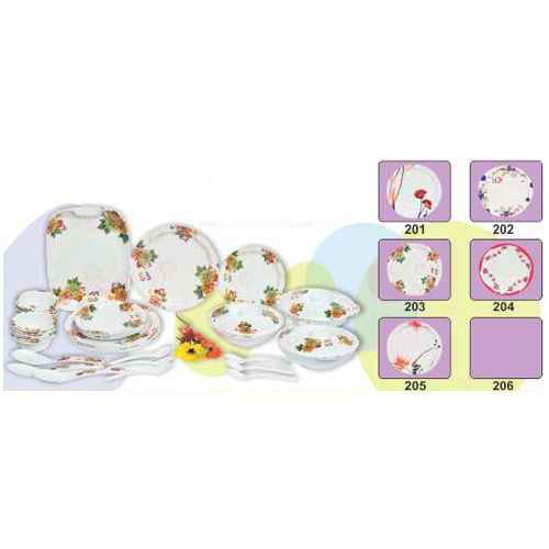 Melamine Crockery Set 1 - Melamine, 20 Pieces, White, Floral Design | Durable, Lightweight, Microwave-safe, Dishwasher-safe
