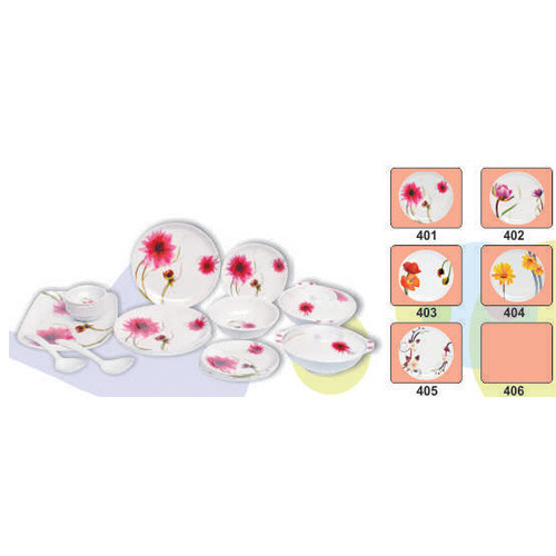 Melamine Crockery Set 3 - Melamine, 3 Pieces, White Floral | Durable, Lightweight, Stain-Resistant, Microwave & Dishwasher Safe
