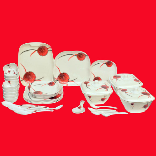 Melamine Crockery Set 15 - Melamine, 15 Pieces, Off-White, Cherry Design | Durable, Lightweight, Microwave & Dishwasher Safe, Stain-Resistant, Break-Resistant