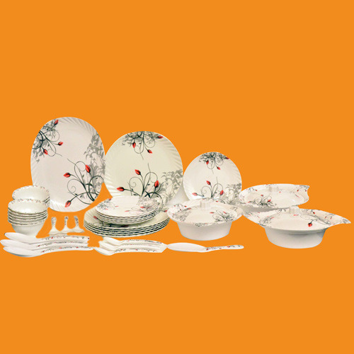Melamine Crockery Set 20 - Melamine, White, Floral Design | Durable, Lightweight, Microwave & Dishwasher Safe, Chip-Resistant
