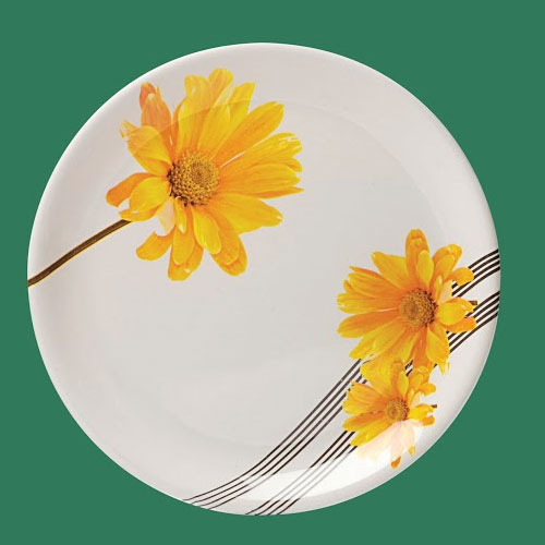 Designer Plates 5 - Melamine, 10 Inch, Yellow | Elegant Floral Print, Lightweight, Microwave & Dishwasher Safe