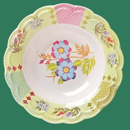 Designer Plates 7 - Ceramic 20cm Pale Yellow, Floral Design, Microwave Dishwasher Safe
