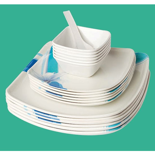 Plate Set 2 - 12-Piece Melamine Square Plates, White, Stackable Design, Microwave and Dishwasher Compatible