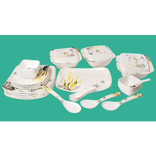 Dinner Set - Melamine, 12 Pieces, Off-White | Durable, Elegant Floral, Microwave and Dishwasher Safe