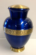 Blue & Golden Printed Brass Ashes Urn