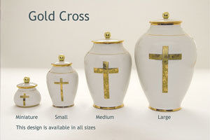 Gold Cross - Pottery Ashes Urn
