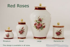 Pottery Ashes Urn - Red Roses
