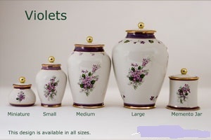Pottery Ashes Urn - Violets