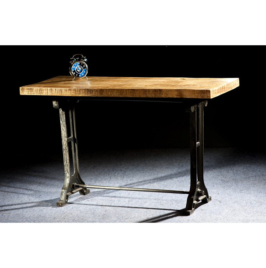 Industrial Table - Wood And Metal, 48x24x30 Inches | Durable, Stable, Spacious, Stylish, Cast Iron Legs