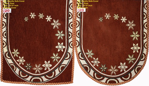 i 20 - Polyester Cotton Chenille Sofa Cover (Single: 69x59x1 cm, 3 Seater: 69x177x1 cm), Rust Color | Printed Pattern, Machine Made