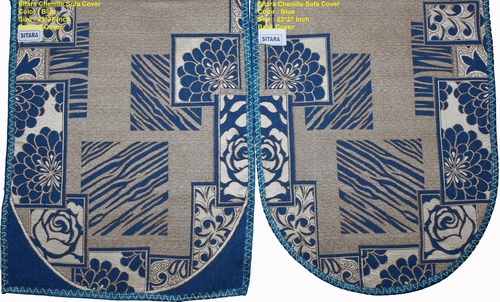 SITARA - Polyester Cotton Chenille Sofa Cover, Size: 23x27 Inch, Color: Blue | Printed Pattern, Machine Made, Neat Stitching