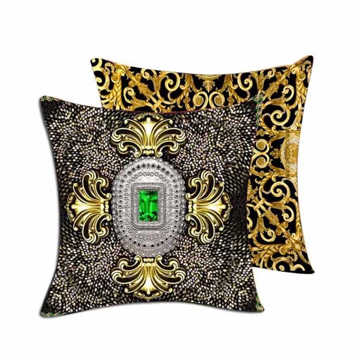Cushion Cover - Polyester 18x18 Inches Gold, Digital Print Floral, Zipper Closure, Soft Fabric, Durable, Decorative