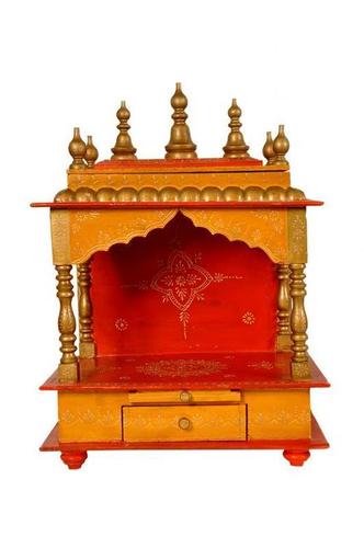 Handicrafted Wooden Temple - Wood, Variable Dimensions, Red | Durable Polish, Intricate Carving, Traditional Style, Perfect Finish