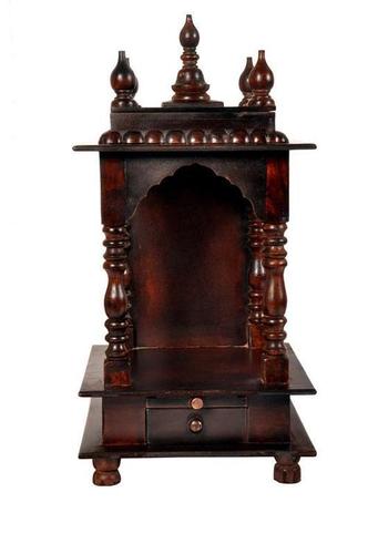 Handicrafted Wooden Temple - Sheesham Wood, 12x10x8 inches, Dark Brown | Intricate Details, Durable Wood, Storage Drawer, Traditional Style