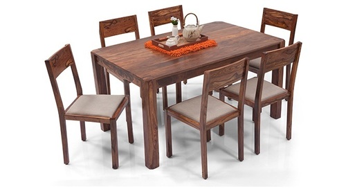 Acacia Wood Dining Set - Seating for 6, Smooth Finish, Termite Resistant, Elegant Design