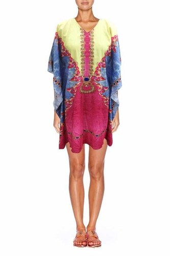 Short Kaftan - Silk, Pink, Three Quarter Sleeve | Digital Print, Stylish Design, Comfortable Fit, Lightweight, Breathable