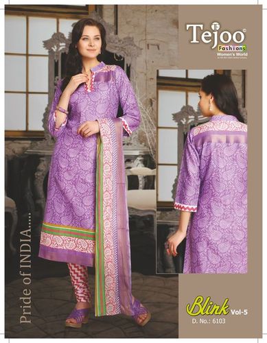Blink Vol. 5 - Cotton Unstitched Printed Suits, Purple, 2.75 Mtr Bottom, Cotton Dupatta, 8-Piece Set
