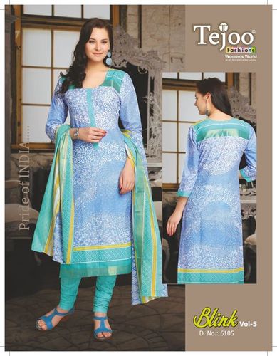 Blink Vol. 5 - Cotton Unstitched Printed Suits, Light Blue, 2.75m Bottom, Cotton Dupatta, 8-Piece Set