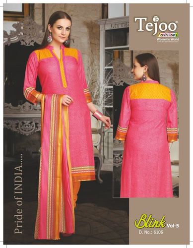 Blink Vol. 5 - Cotton Unstitched Printed Suits, Pink, 2.75m Bottom, Cotton Dupatta, 8 Pieces