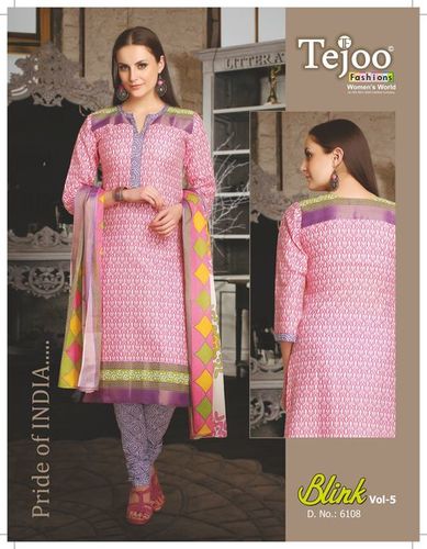 Blink Vol. 5 - Cotton 2.75 m Bottom Pink, Unstitched Printed Suits, Cotton Dupatta, 8 Pieces