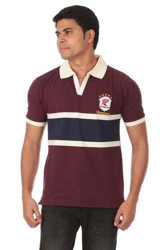 Striped Polo Tshirt - Maroon With beige and blue stripes