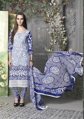 Blue Special-Printed Cotton Unstitched Suits