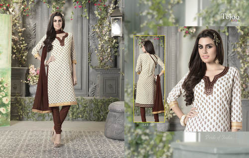 Geetanjali-07 - Cotton Suit With 2.75 Mtr Bottom, Off-White, Chiffon Dupatta | Versatile, Graceful, Sensuous, Easy Wear, 8 Pieces