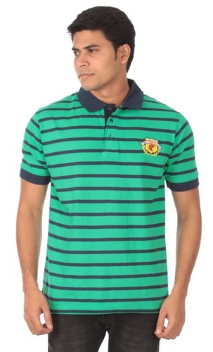 Striped Polo T-Shirt - Green And Blue Stripes