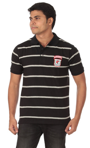 Solid Polo T-shirt - Black with grey stripes