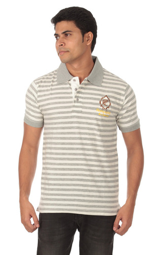 Striped Polo T-shirt - Light cream and Grey stripes