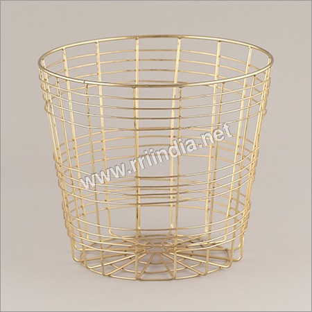 Brass Plated Wire Basket - 14x15 Inches | Round Shape Durable Steel Material Elegant Brass Finish