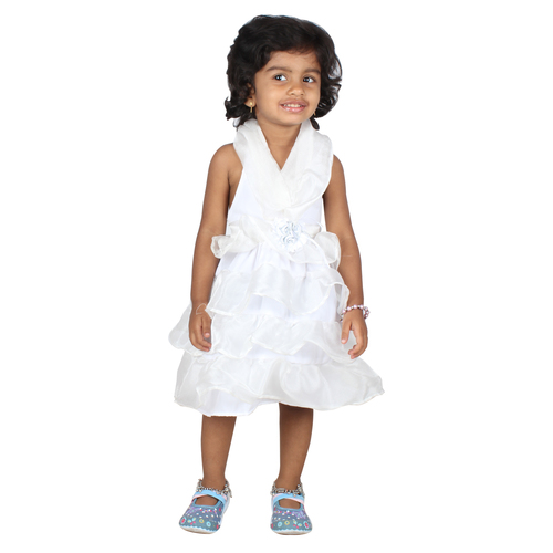 Bubu Baby Girls White Frilled Party frock