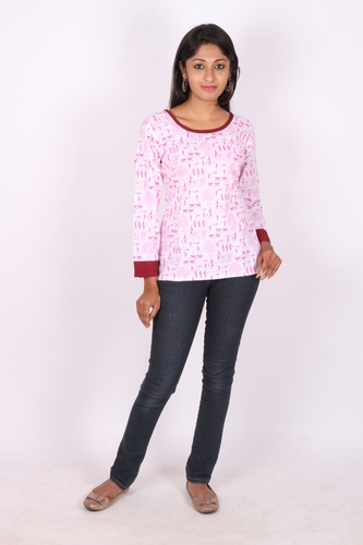 Pink Worli Printed Cotton Short Kurta