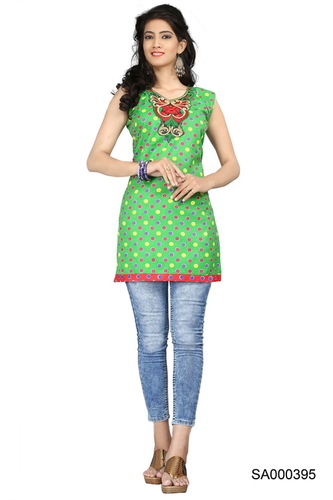 Designer Kurtis - Cotton L, XL Green, Sleeveless | Embroidered, Printed, Stylish, Comfortable, Versatile