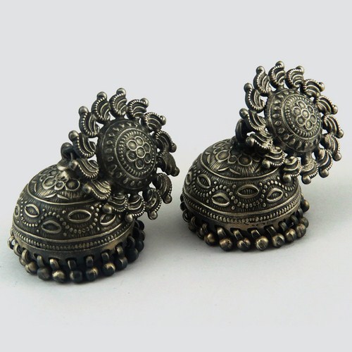 Amazing Design Oxidized Plain Silver 925 Sterling Silver Earring